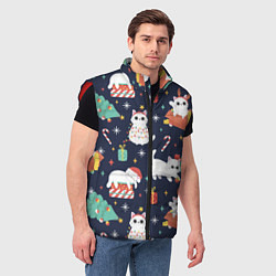 Мужской жилет Новогодние Котята 2022, цвет: 3D-красный — фото 2