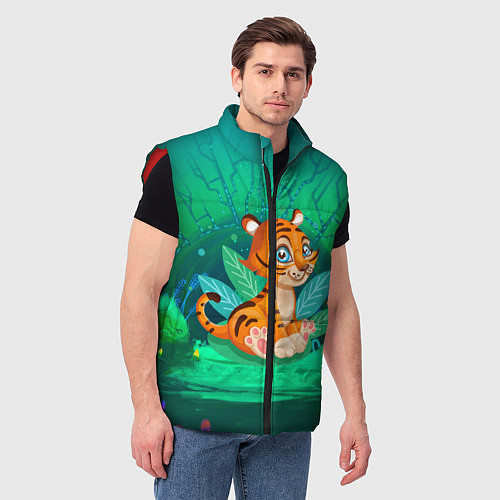 Мужской жилет Тигр в большой кувшинке / 3D-Красный – фото 3