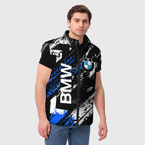Мужской жилет BMW следы от шин / 3D-Светло-серый – фото 3