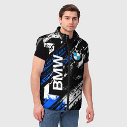 Мужской жилет BMW следы от шин, цвет: 3D-светло-серый — фото 2