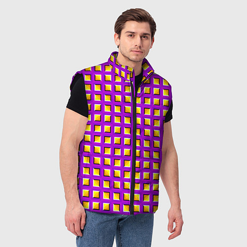Мужской жилет Фиолетовый Фон с Желтыми Квадратами Иллюзия Движен / 3D-Черный – фото 3