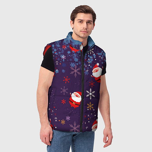 Мужской жилет Дед Мороз в снежинках / 3D-Красный – фото 3