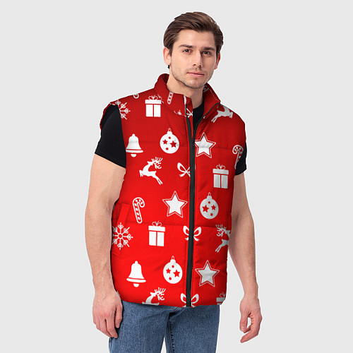 Мужской жилет Новогодний узор красный градиент / 3D-Черный – фото 3