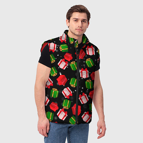 Мужской жилет Новогодние паттерн подарков / 3D-Красный – фото 3