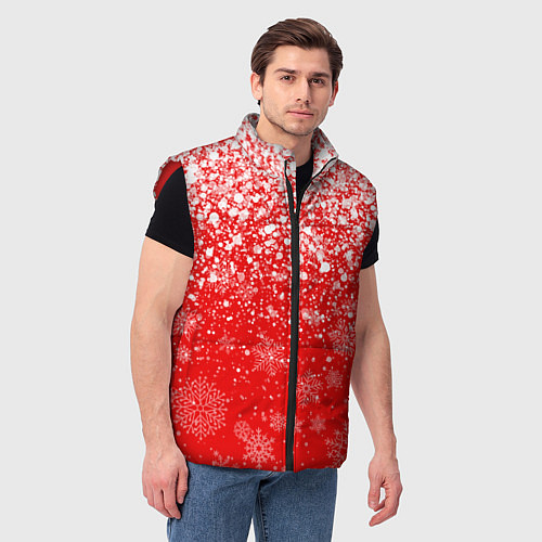 Мужской жилет ЗИМА БЛИЗКО, НОВЫЙ ГОД 2022 СНЕЖИНКИ И БРЫЗГИ КРАС / 3D-Красный – фото 3