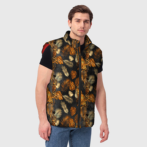 Мужской жилет Тигры и листья Тропики / 3D-Красный – фото 3