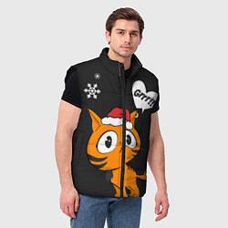 Мужской жилет Тигренок в шапочке 2022 Новый год, цвет: 3D-черный — фото 2