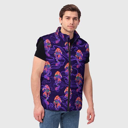 Мужской жилет Грибы психоделика / 3D-Черный – фото 3