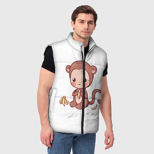 Мужской жилет Милая обезьяна ест банан / 3D-Черный – фото 3