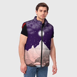 Мужской жилет Зимнее лунное небо в горах со снегопадом, цвет: 3D-красный — фото 2