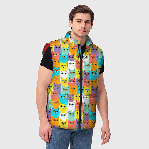 Мужской жилет Разноцветные Мультяшные Котики / 3D-Красный – фото 3