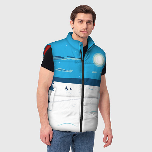 Мужской жилет Зимняя рыбалка на озере / 3D-Красный – фото 3