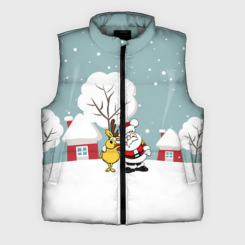 Мужской жилет Деревенский Новый Год Дед Мороз и Олень / 3D-Светло-серый – фото 1