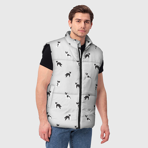 Мужской жилет Черно-белые собачки паттерн / 3D-Черный – фото 3