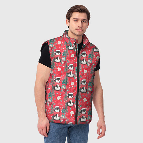 Мужской жилет Пингвины красный паттерн / 3D-Черный – фото 3