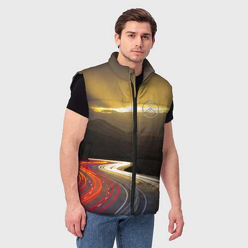 Мужской жилет Ночная трасса, Мерседес / 3D-Черный – фото 3