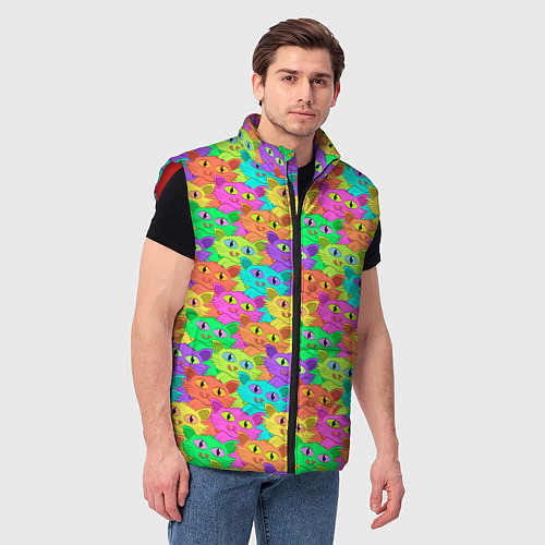 Мужской жилет Красочные Котики / 3D-Красный – фото 3