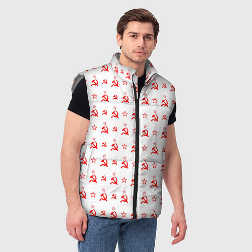 Мужской жилет Серп и Молот СССР на белом фоне / 3D-Светло-серый – фото 3