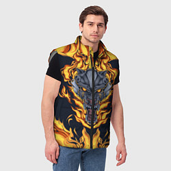 Мужской жилет Маска тигра в огне, цвет: 3D-светло-серый — фото 2