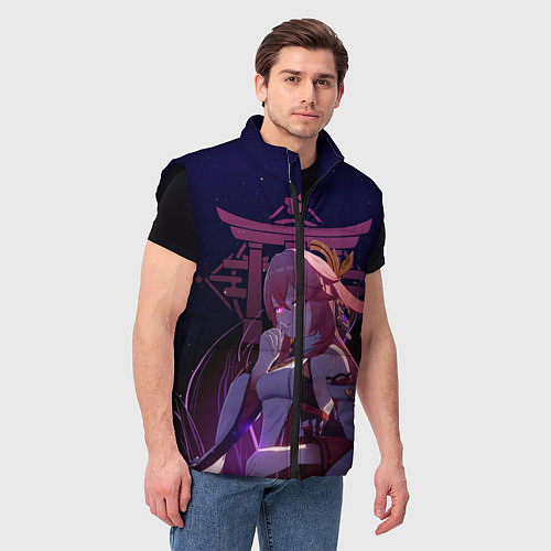 Мужской жилет Genshin Impact - Гудзи Яэ Мико / 3D-Черный – фото 3