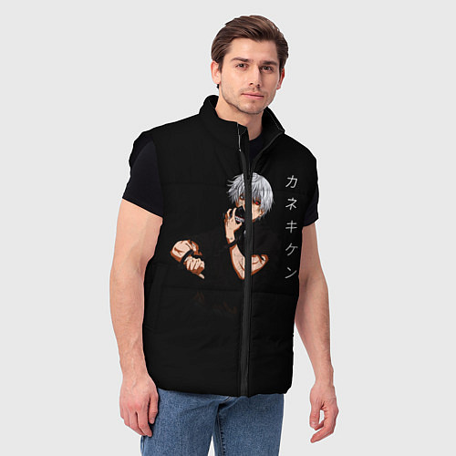 Мужской жилет Токийский Гуль снимает маску Иероглифы / 3D-Черный – фото 3