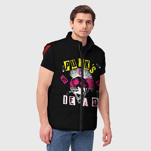 Мужской жилет PUNKS NOT DEAD ирокез, булавки, череп / 3D-Красный – фото 3