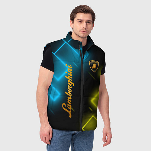 Мужской жилет Lamborghini - Неоновые фигуры / 3D-Черный – фото 3