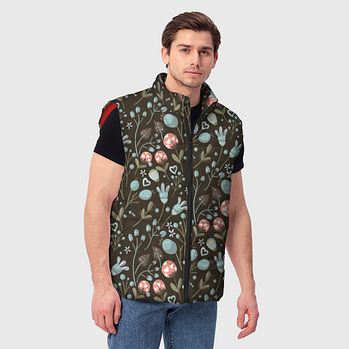 Мужской жилет Цветы и ягоды паттерн / 3D-Красный – фото 3