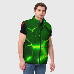 Мужской жилет 3D ПЛИТЫ НЕОН NEON GREEN HEXAGON РАЗЛОМ, цвет: 3D-красный — фото 2