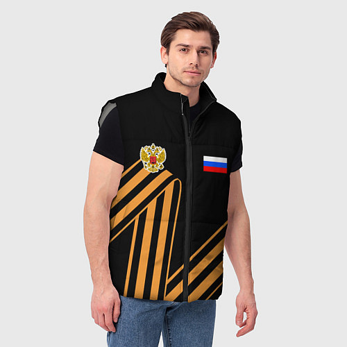 Мужской жилет Герб России - георгиевская лента / 3D-Светло-серый – фото 3