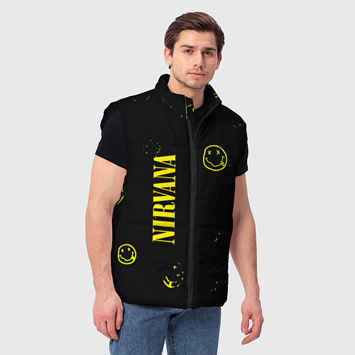 Мужской жилет Nirvana паттерн смайлы / 3D-Черный – фото 3