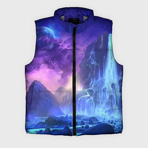 Мужской жилет Фантастический пейзаж Водопад Неон / 3D-Светло-серый – фото 1