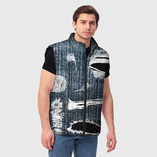 Мужской жилет Джинсовое рваньё Fashion trend / 3D-Черный – фото 3