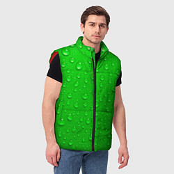 Мужской жилет Зеленый фон с росой, цвет: 3D-красный — фото 2
