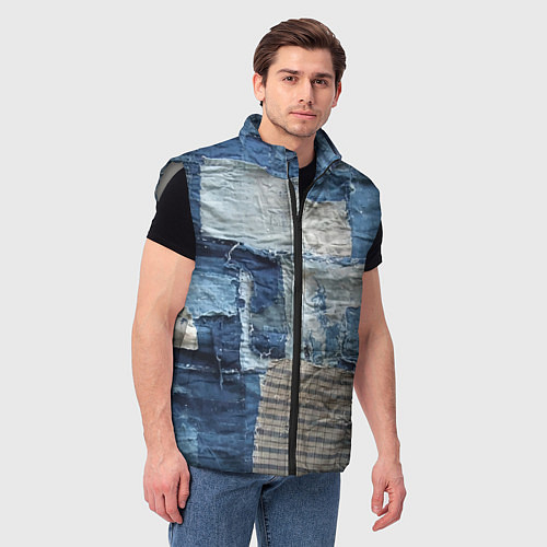 Мужской жилет Пэчворк Рваная ткань Hype / 3D-Светло-серый – фото 3