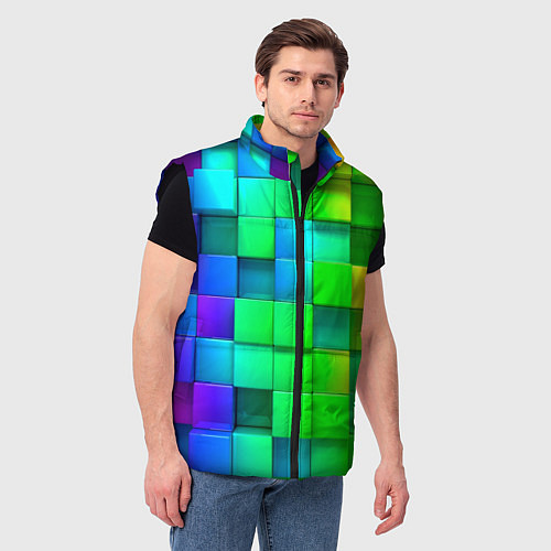 Мужской жилет РАЗНОЦВЕТНЫЕ КУБИКИ MULTICOLORED CUBES / 3D-Черный – фото 3