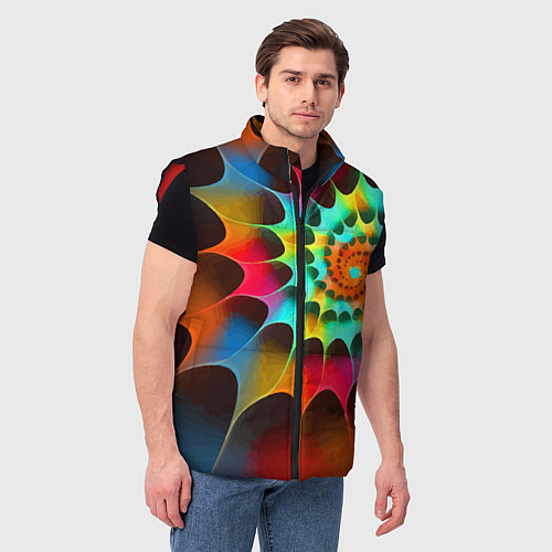 Мужской жилет Красочная неоновая спираль Colorful neon spiral / 3D-Красный – фото 3