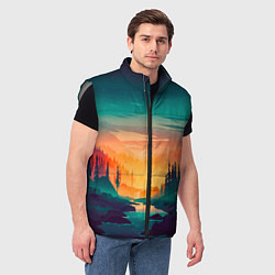 Мужской жилет Лес на закате природа, цвет: 3D-светло-серый — фото 2