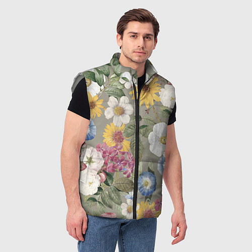 Мужской жилет Цветы Красочный Вечерний Узор / 3D-Светло-серый – фото 3