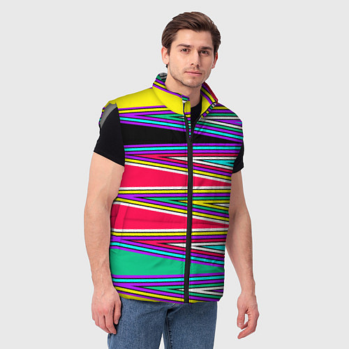 Мужской жилет Разноцветный радужный полосатый принт / 3D-Светло-серый – фото 3