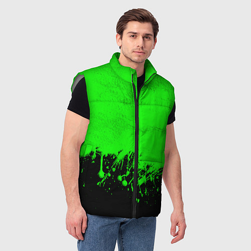 Мужской жилет САЛАТОВЫЕ НЕОНОВЫЕ БРЫЗГИ КРАСКИ / 3D-Светло-серый – фото 3