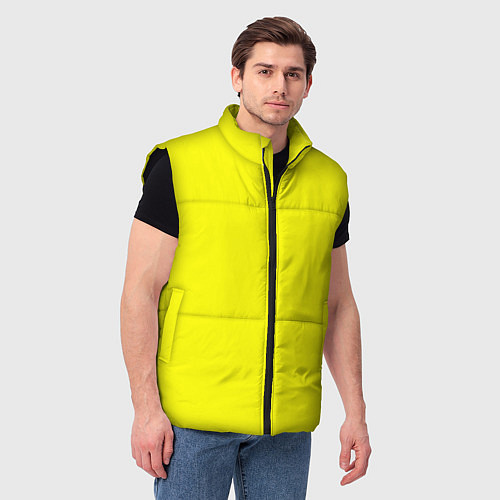 Мужской жилет Однотонный неоновый лимонный желтый тон / 3D-Черный – фото 3