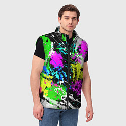 Мужской жилет Разноцветные пятна краски на черном фоне, цвет: 3D-черный — фото 2