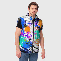 Мужской жилет Брызги и мазки разноцветных красок на белом фоне, цвет: 3D-светло-серый — фото 2