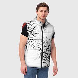 Мужской жилет Черные ветки деревьев на белом фоне, цвет: 3D-красный — фото 2