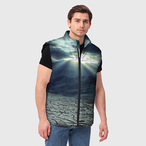 Мужской жилет Трещины на земле пустыня / 3D-Черный – фото 3