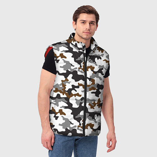 Мужской жилет Камуфляж Чёрно-Белый Camouflage Black-White / 3D-Красный – фото 3