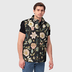 Мужской жилет Цветы Астры На Чёрном Фоне, цвет: 3D-черный — фото 2