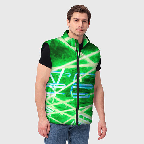 Мужской жилет Неоновые лучи и буквы - Зелёный / 3D-Черный – фото 3