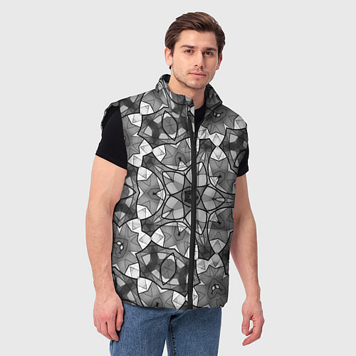 Мужской жилет Черно-белый геометрический мозаичный узор / 3D-Черный – фото 3